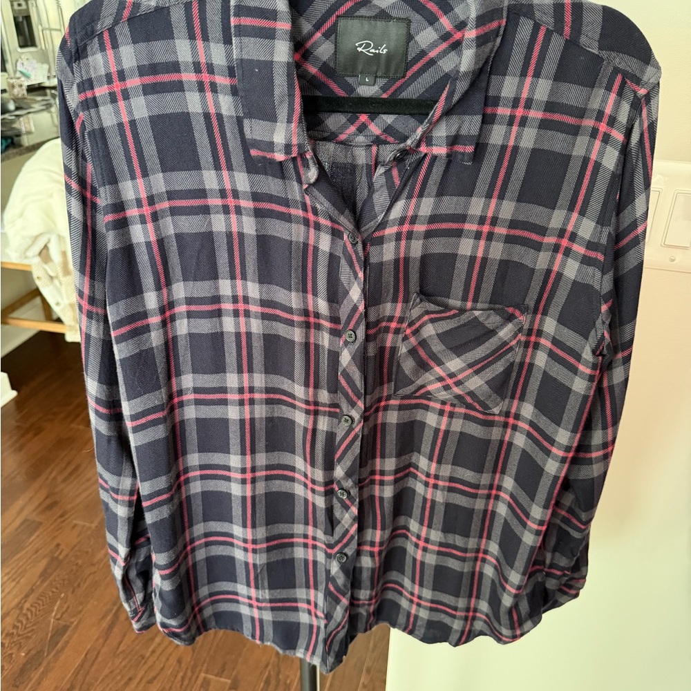Rails Women's Navy and Pink Plaid Button Down Shirt
